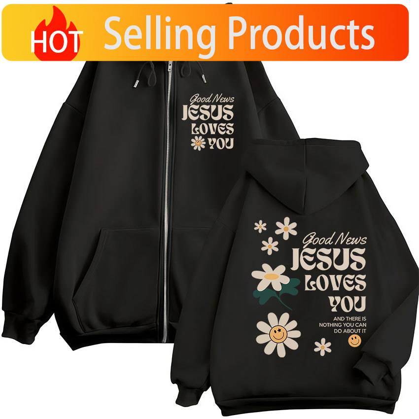 Mens Fashion Zip Up Hoodies - Kabar Baik Yesus Mencintaimu Christian Zipper